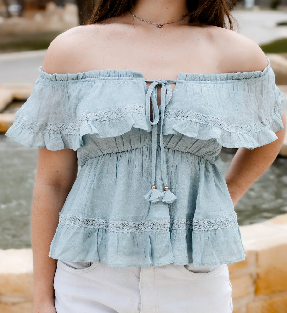 Textured Woven On/Off-Shoulder Ruffled Top